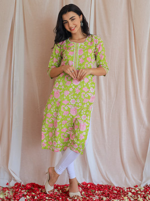 LIBAS Women Printed Straight Kurta(Green)