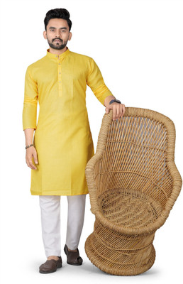 DHASU TRENDZ Men Solid Straight Kurta(Yellow)