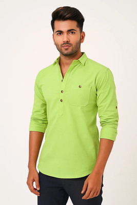 CROWNTAIL Men Solid Straight Kurta(Light Green)
