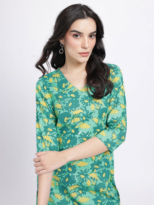 Anouk Rustic Women Abstract A-line Kurta(Green)
