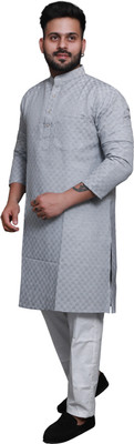 RAI's Men Self Design Straight Kurta(Grey)