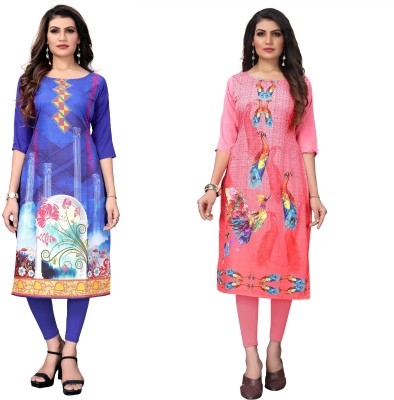 Sanskruti Fashion Women Printed A-line Kurta(Blue, Pink)