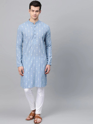 TIGERSNAKE Men Printed Straight Kurta(Light Blue)
