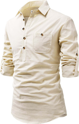 CROWNTAIL Men Solid A-line Kurta(Beige)