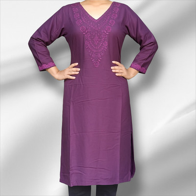 PS FASHION Women Dyed/Ombre Straight Kurta(Purple)