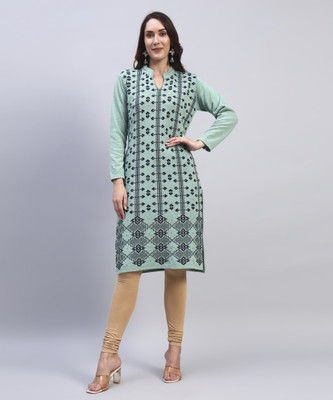 HEMLOCK Women Self Design Straight Kurta(Light Green)
