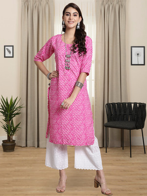 1 Stop Fashion Women Printed A-line Kurta(Pink)