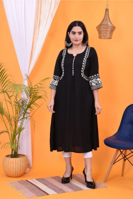Sahiba creation Women Printed A-line Kurta(Black)
