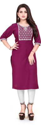 ANITA LYCRA Women Embroidered A-line Kurta(Purple)
