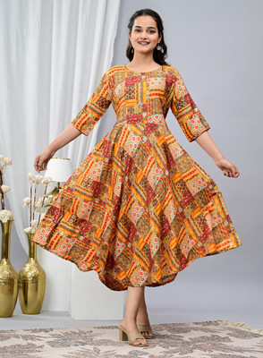 Tejal Textile Women Embroidered Anarkali Kurta(Gold)