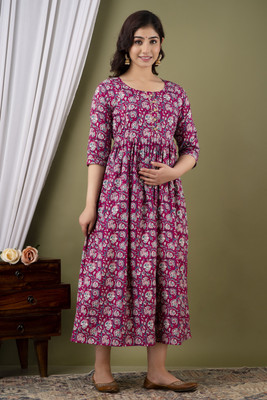 Silakiva Women Printed Anarkali Kurta(Pink)