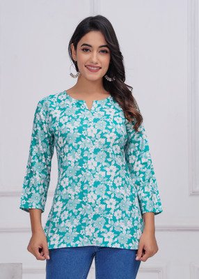ESTROX Women Floral Print A-line Kurta(Black)