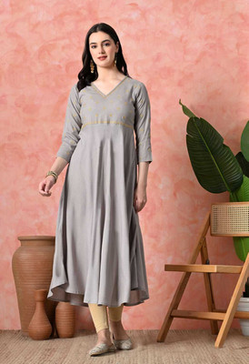 Emica Women Embroidered Anarkali Kurta(Grey)