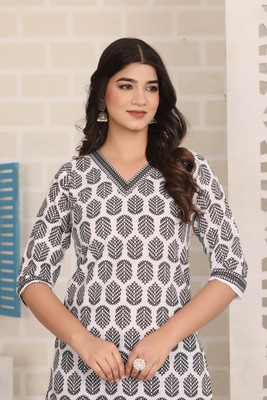 Anmi Printed Women Straight Kurta(White)