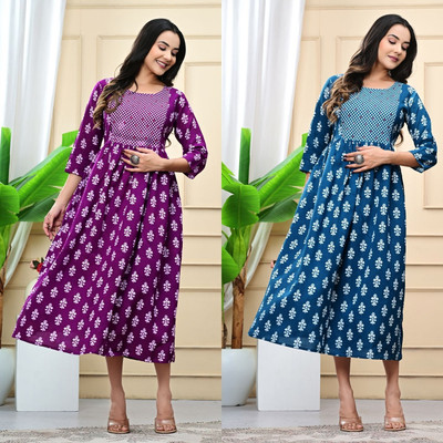 Kadri Women Printed Straight Kurta(Purple)