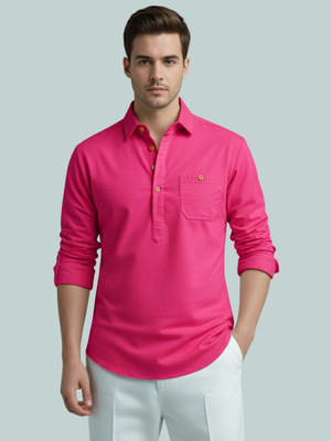 Vida Loca Men Solid A-line Kurta(Pink)