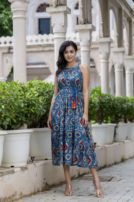 Jollity Women Ethnic Dress Blue Midi/Calf Length Dress