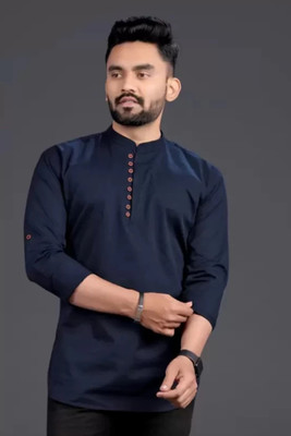 MARIZA Men Solid A-line Kurta(Dark Blue)