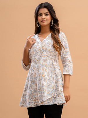 Feranoid Retail Women Printed A-line Kurta(White)