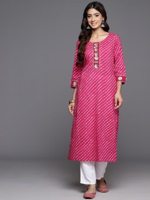 LIBAS Women Striped A-line Kurta(Pink, White)