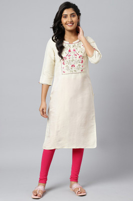 Aurelia Women Embroidered Straight Kurta(White)