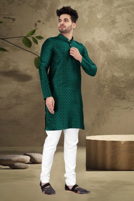 PARALLEL TIMES Men Solid Straight Kurta(Dark Green)