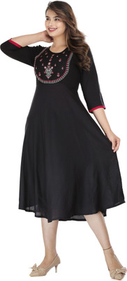 GULJAR FASHION Women Embroidered A-line Kurta(Black)