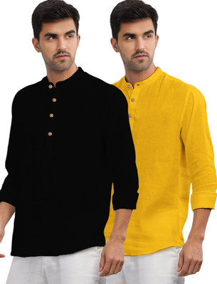 HouseOfCommon Men Solid Straight Kurta(Yellow)