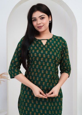 Shyam Fashion Women Printed Straight Kurta(Green)