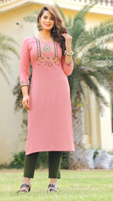 MSA FASHION TRENDS Women Embroidered Straight Kurta(Pink)