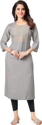 hybec Women Embroidered A-line Kurta(Grey)