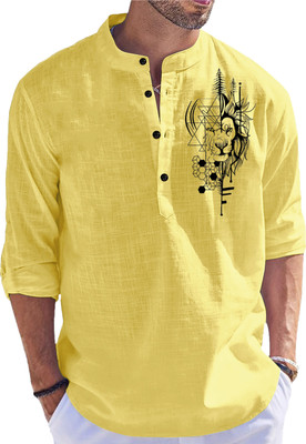 INMARTS Men Printed Straight Kurta(Yellow)