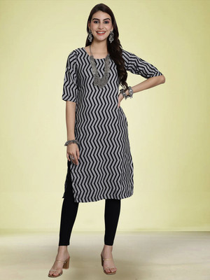 Moda Rapido Women Geometric Print Straight Kurta(Blue)