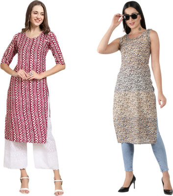 KALLAXI Women Striped Straight Kurta(Multicolor)