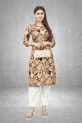 MARIDI FASHION Women Printed Straight Kurta(Brown)