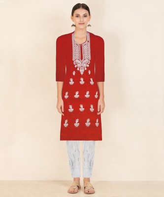 Enaya Collection Women Embroidered Straight Kurta(Red)