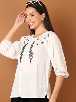 V-MART Women Embroidered A-line Kurta(White)