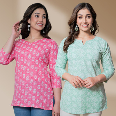 I N ENTERPRISES Casual Floral Print Women Pink, Green Top