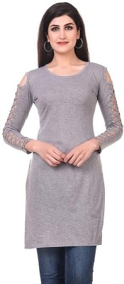 Kanchan World Women Solid A-line Kurta(Grey)