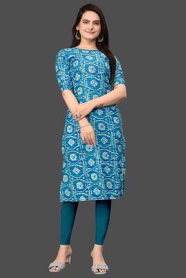 RANGRASIYA CORPORATION Women Printed Straight Kurta(Blue)