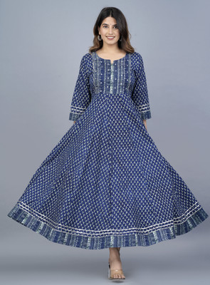 Moda Rapido Women Floral Print Anarkali Kurta(Blue)