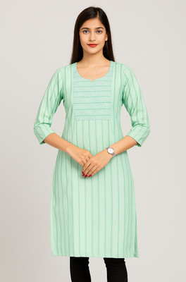 Avyaan Fashions Women Printed A-line Kurta(Light Green)