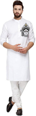 Ethnic Corner Men Solid Straight Kurta(White)