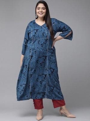 Yash Gallery Women Printed A-line Kurta(Blue)