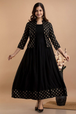 JR JEZREEL Women Printed Straight Kurta(Black)