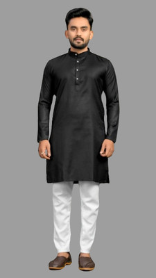 M Biswas Men Solid A-line Kurta(Black)