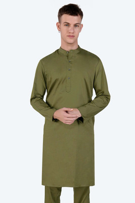 french crown Men Solid Ethnic Dress Kurta(Green)