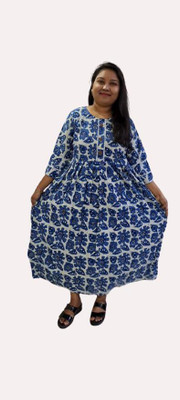 Lishaa Women Ikat Flared Kurta(Blue)
