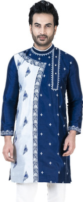 FLOWNIC Men Embroidered A-line Kurta(Dark Blue)