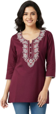 Suvee Women Embroidered Straight Kurta(Purple)